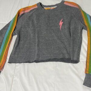 Aviator Nation Sweatshirt Bolt Embroidery Neon Classic Cropped Crew Navy Gray XS